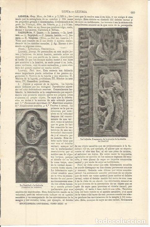 Otros art&iacute;culos de coleccionismo en papel: LAMINA ESPASA 36296: La Lujuria, fragmento de la puerta de la Abadia de Charlier - Varios