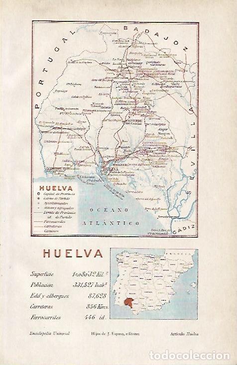 Otros art&iacute;culos de coleccionismo en papel: LAMINA ESPASA 4479: Mapa de la provincia de Huelva - Varios Autores