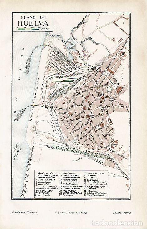Otros art&iacute;culos de coleccionismo en papel: LAMINA ESPASA 4482: Plano de Huelva - Varios Autores