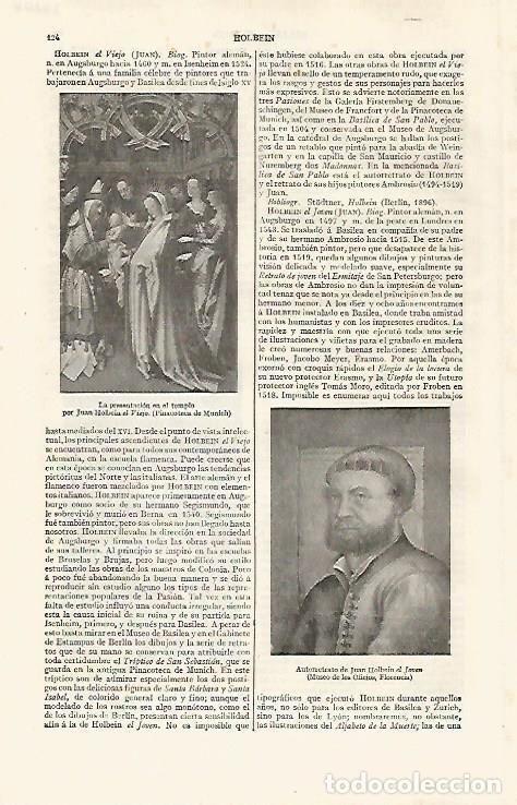 Otros art&iacute;culos de coleccionismo en papel: LAMINA ESPASA 30208: La presentacion en el templo por Holbein el Viejo y Autorretrato de Holbein el
