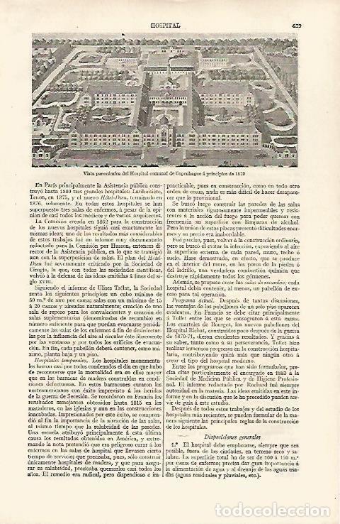 Otros art&iacute;culos de coleccionismo en papel: LAMINA ESPASA 30244: Hospital Comunal de Copenhague en 1870 - Varios