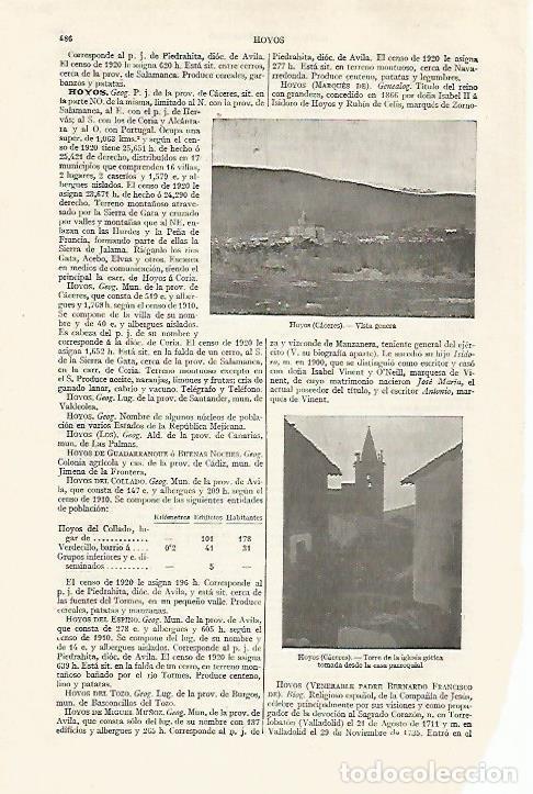 Otros art&iacute;culos de coleccionismo en papel: LAMINA ESPASA 30255: Vista y Torre de la iglesia de Hoyos Caceres - Varios
