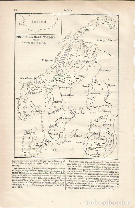 Otros art&iacute;culos de coleccionismo en papel: LAMINA ESPASA 37100: Mapa de la raza nordica - Varios