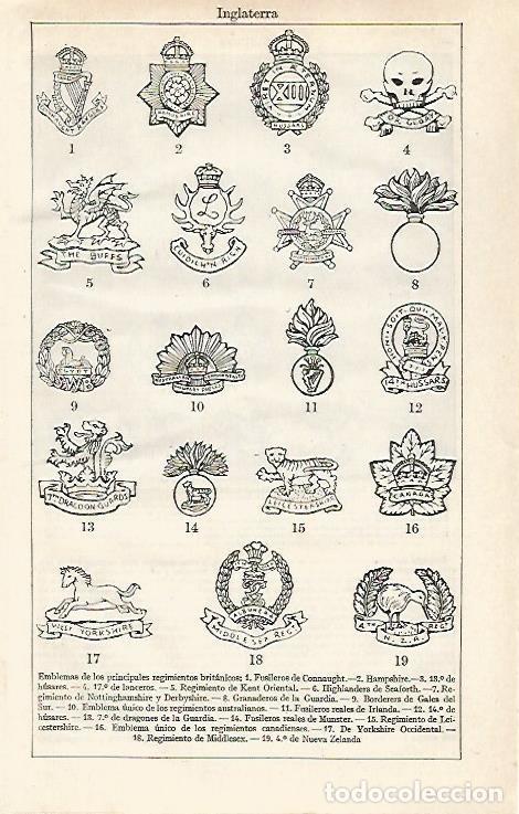 Otros art&iacute;culos de coleccionismo en papel: LAMINA ESPASA 30389: Emblemas de regimientos britanicos - Varios