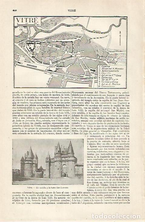 Otros art&iacute;culos de coleccionismo en papel: LAMINA ESPASA 30474: Plano y Castillo de Vitre Francia - Varios