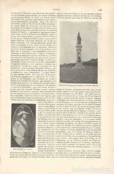 Otros art&iacute;culos de coleccionismo en papel: LAMINA ESPASA 37141: Monumento a Lopez de Legazpi en Manila - Varios