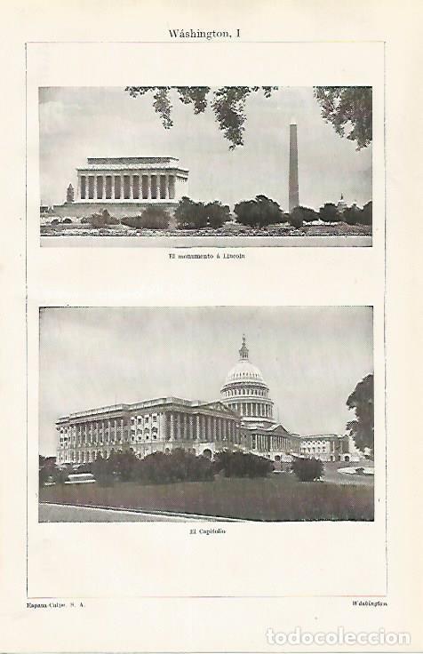 Otros art&iacute;culos de coleccionismo en papel: LAMINA ESPASA 30528: Monumento a Lincoln y Capitolio en Washington - Varios
