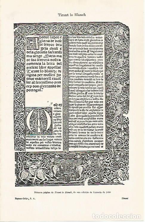 Otros art&iacute;culos de coleccionismo en papel: LAMINA ESPASA 30705: Tirant lo Blanch edicion de 1490 - Varios
