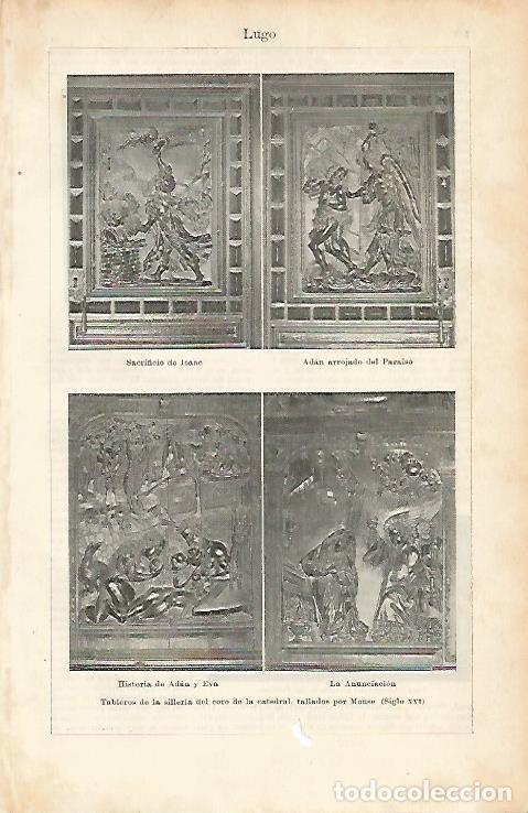 Otros art&iacute;culos de coleccionismo en papel: LAMINA ESPASA 1810: Tableros de la silleria de la Catedral de Lugo - Varios Autores