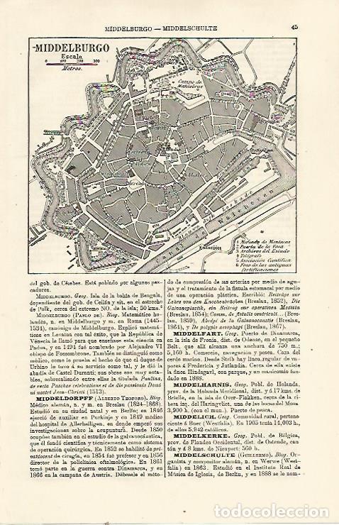 Otros art&iacute;culos de coleccionismo en papel: LAMINA ESPASA 23936: Plano de Middelburgo - Varios
