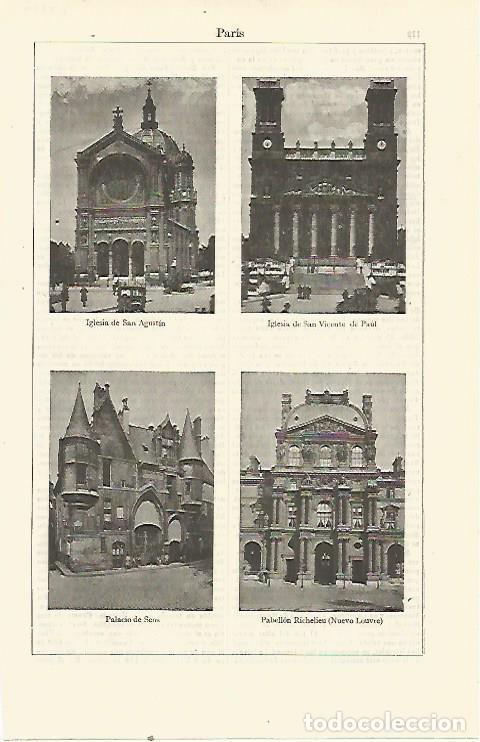 Otros art&iacute;culos de coleccionismo en papel: LAMINA ESPASA 23336: Iglesia de San Agustin de San Vicente de Paul Palacio de Sens y Nuevo Louvre en