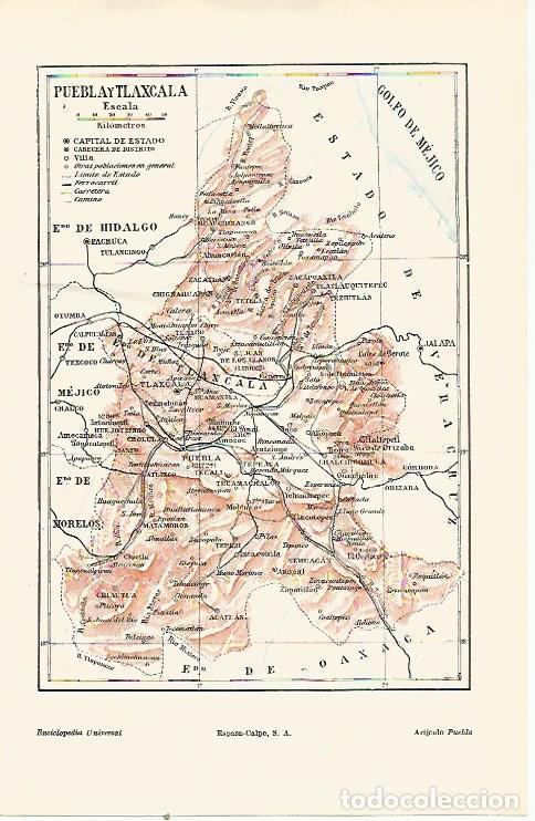 Otros art&iacute;culos de coleccionismo en papel: LAMINA ESPASA 23011: Mapa de Puebla y Tlaxcala Mejico - Varios