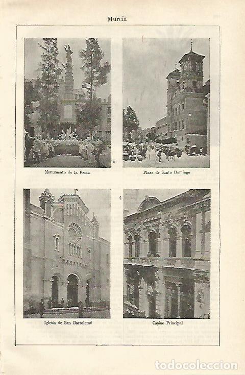 Otros art&iacute;culos de coleccionismo en papel: LAMINA ESPASA 24548: Monumento a la Fama Plaza de Santo Domingo y Casino de Murcia - Varios