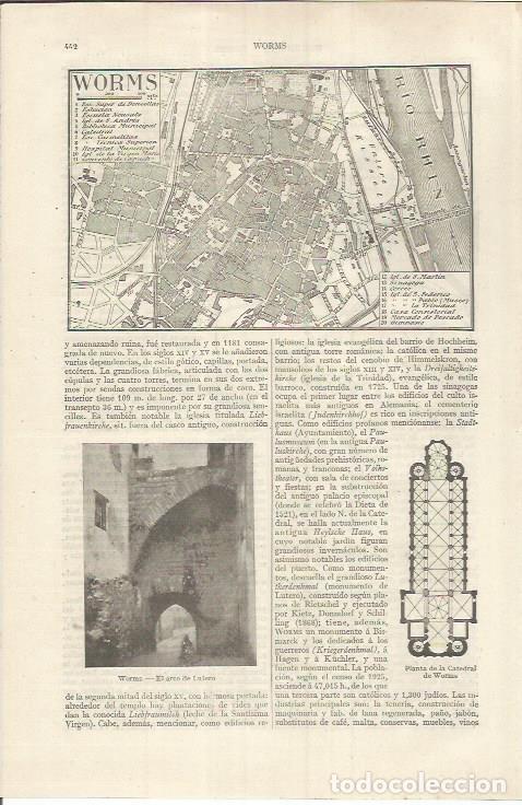 Otros art&iacute;culos de coleccionismo en papel: LAMINA ESPASA 36841: Plano de Worms, Alemania - Varios