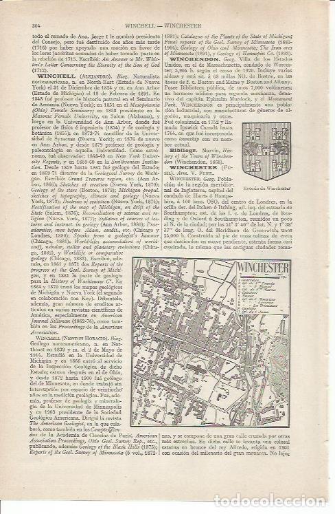 Otros art&iacute;culos de coleccionismo en papel: LAMINA ESPASA 36808: Escudo y plano de Winchester, Inglaterra - Varios