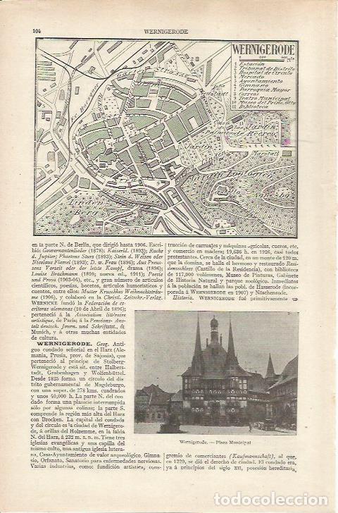 Otros art&iacute;culos de coleccionismo en papel: LAMINA ESPASA 36765: Plano de Wernigerode, Alemania - Varios