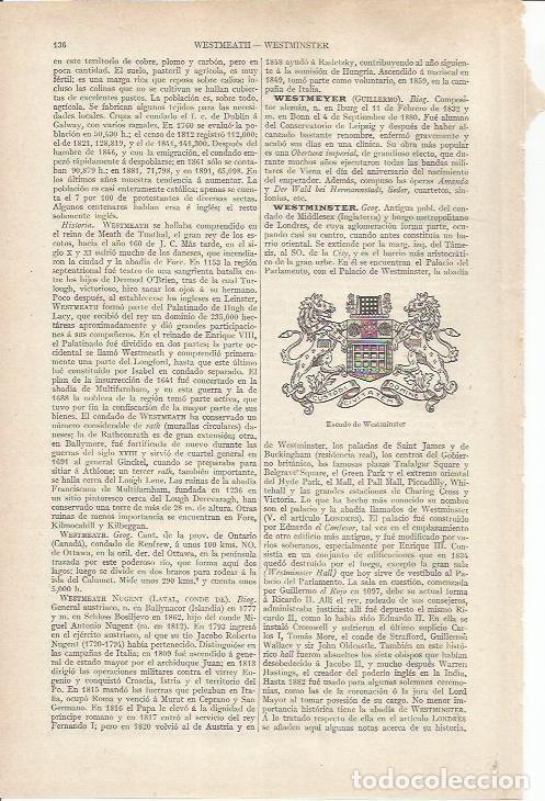 Otros art&iacute;culos de coleccionismo en papel: LAMINA ESPASA 36776: Escudo de Westminster, Ingalterra - Varios