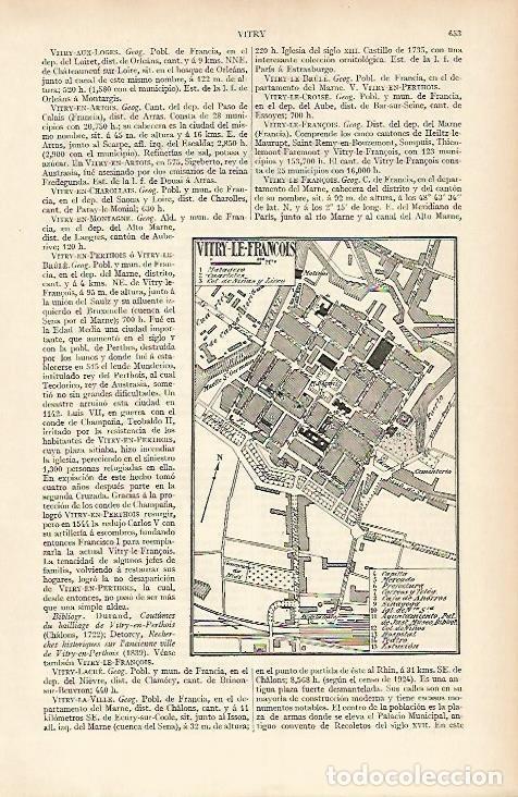 Otros art&iacute;culos de coleccionismo en papel: LAMINA ESPASA 4141: Plano de Vitry Le Fran&ccedil;ois Francia - Varios Autores