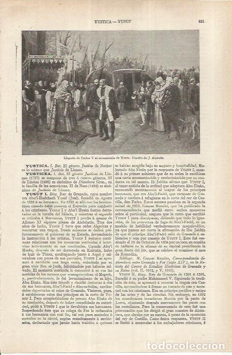 Otros art&iacute;culos de coleccionismo en papel: LAMINA ESPASA 36916: Llegada de Carlos V al monasterio de Yuste, por Alarcon - Varios