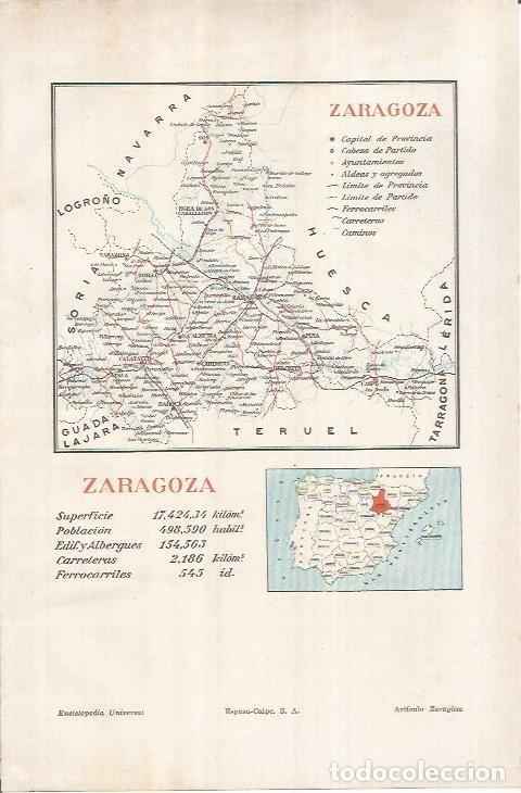 Otros art&iacute;culos de coleccionismo en papel: LAMINA ESPASA 36979: Mapa de la provincia de Zaragoza - Varios
