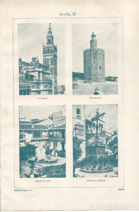 Otros art&iacute;culos de coleccionismo en papel: LAMINA ESPASA 37264: Giralda, Torre del Oro, Corral del Agua y Cruz Cerrajeria en Sevilla - Varios