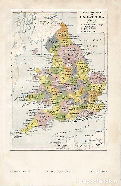 Otros art&iacute;culos de coleccionismo en papel: LAMINA ESPASA 4602: Mapa politico de Inglaterra - Varios Autores