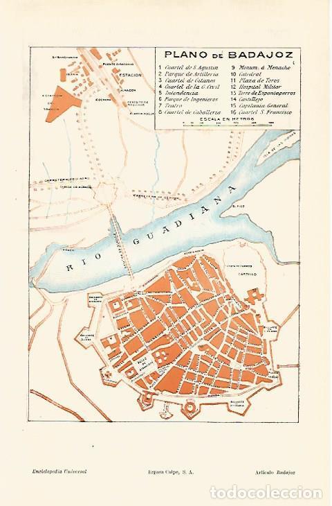 Otros art&iacute;culos de coleccionismo en papel: LAMINA ESPASA 30714: Plano de Badajoz - Varios