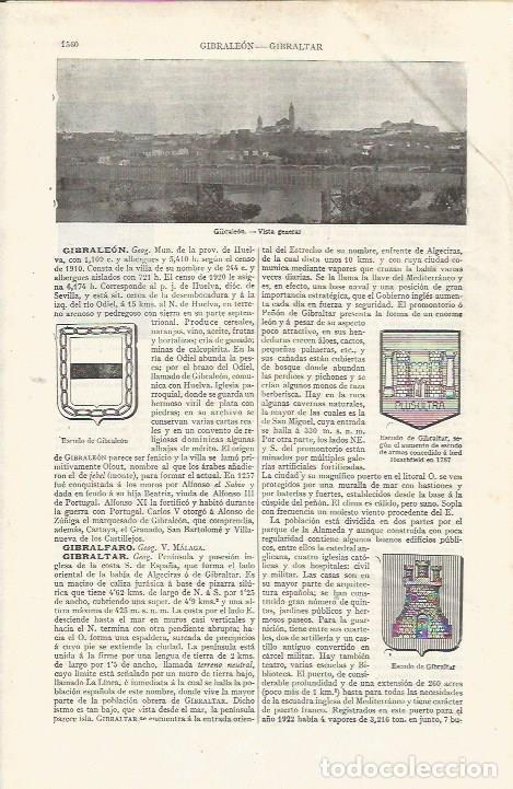 Otros art&iacute;culos de coleccionismo en papel: LAMINA ESPASA 37447: Vista de Gibraleon, Huelva - Varios