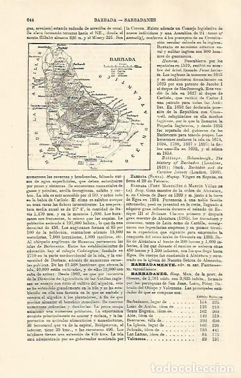 Otros art&iacute;culos de coleccionismo en papel: LAMINA ESPASA 30800: Mapa de Barbada - Varios