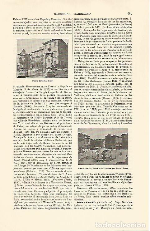 Otros art&iacute;culos de coleccionismo en papel: LAMINA ESPASA 30805: Palacio Barberini de Roma - Varios