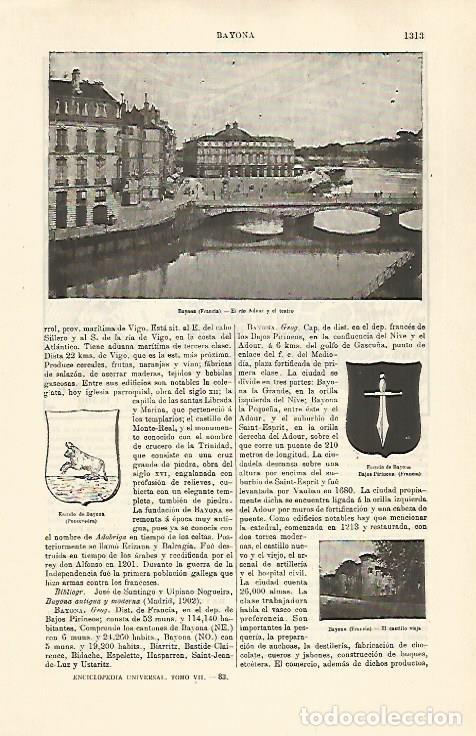 Otros art&iacute;culos de coleccionismo en papel: LAMINA ESPASA 30896: Rio Adour en Bayona Francia - Varios