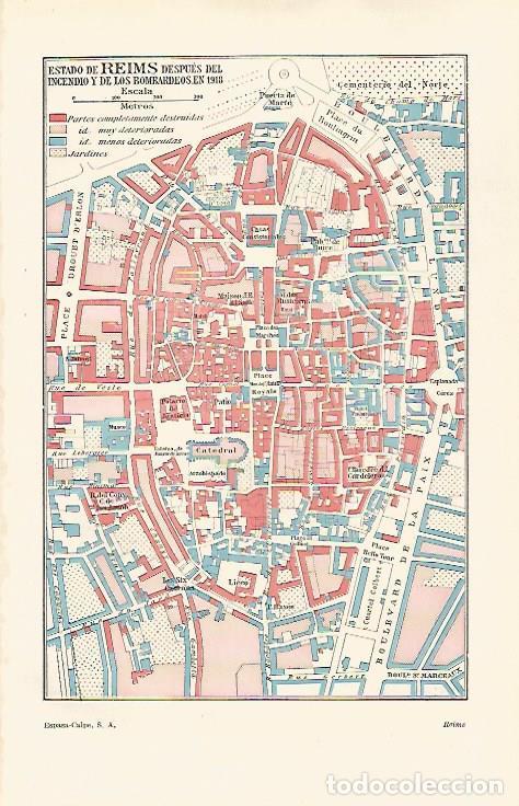 Otros art&iacute;culos de coleccionismo en papel: LAMINA ESPASA 30991: Plano de Reims despues de los bombardeos de 1918 - Varios
