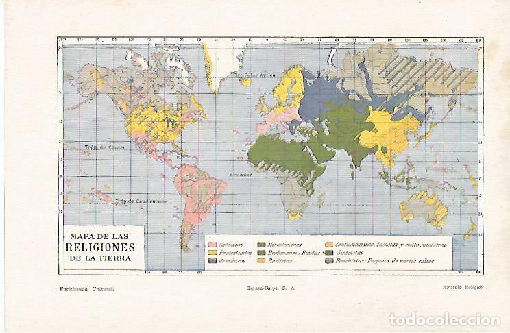 Otros art&iacute;culos de coleccionismo en papel: LAMINA ESPASA 31012: Mapa de las religiones del mundo - Varios