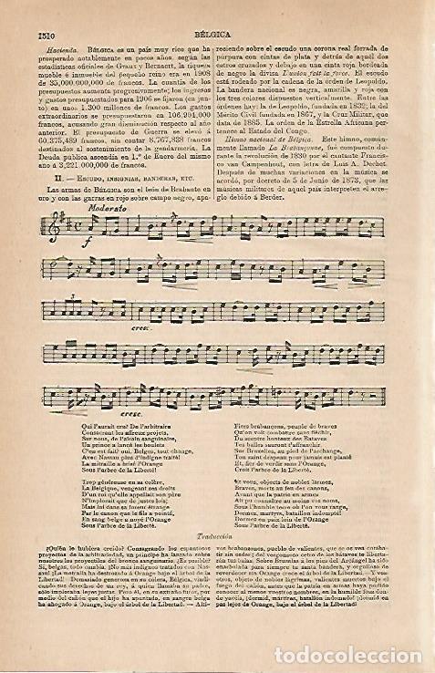 Otros art&iacute;culos de coleccionismo en papel: LAMINA ESPASA 30942: Himno nacional de Belgica - Varios