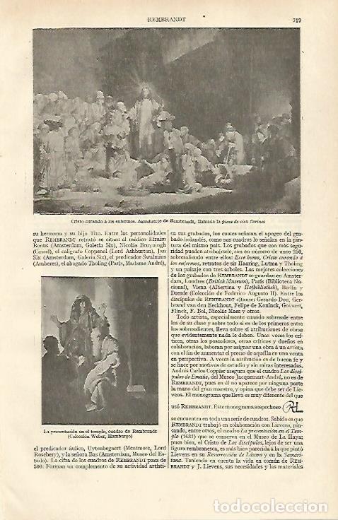 Otros art&iacute;culos de coleccionismo en papel: LAMINA ESPASA 31034: Cristo curando a los enfermos y La presentacion en el templo por Rembrandt - Va