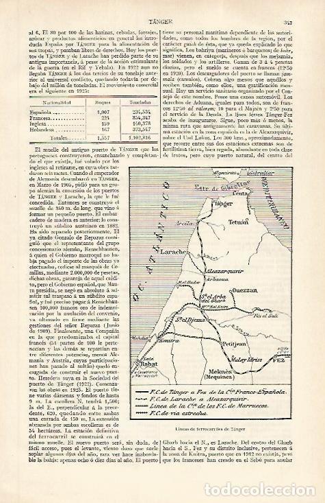 Otros art&iacute;culos de coleccionismo en papel: LAMINA ESPASA 31168: Mapa de los ferrocarriles de Tanger Marruecos - Varios