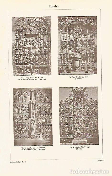 Otros art&iacute;culos de coleccionismo en papel: LAMINA ESPASA 31087: Retablos de Burgos Tarragona y Madrid - Varios