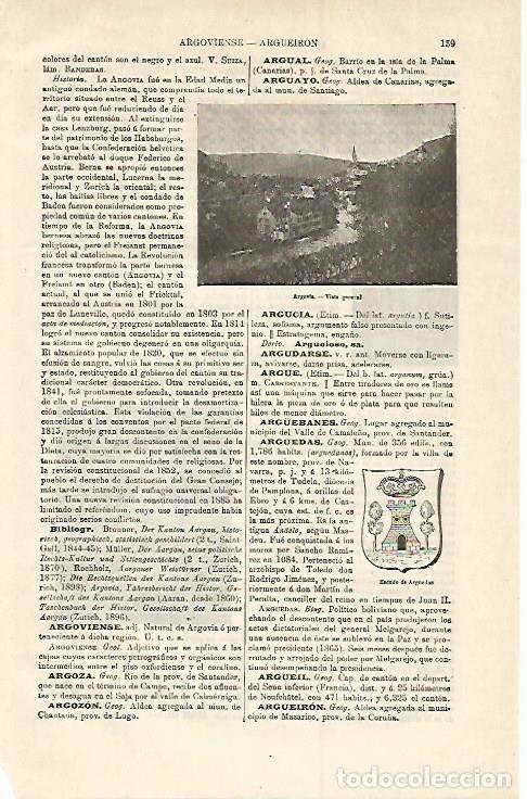 Otros art&iacute;culos de coleccionismo en papel: LAMINA ESPASA Alemania 12768: Vista de Argovia Alemania y escudo de Arguedas Navarra - Varios