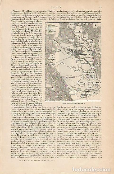 Otros art&iacute;culos de coleccionismo en papel: LAMINA ESPASA 7832: Plano de la situacion de Esparta Grecia - Varios