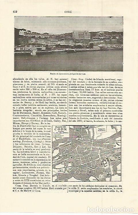 Otros art&iacute;culos de coleccionismo en papel: LAMINA ESPASA 14982: Puerto y plano de Cork Irlanda - Varios