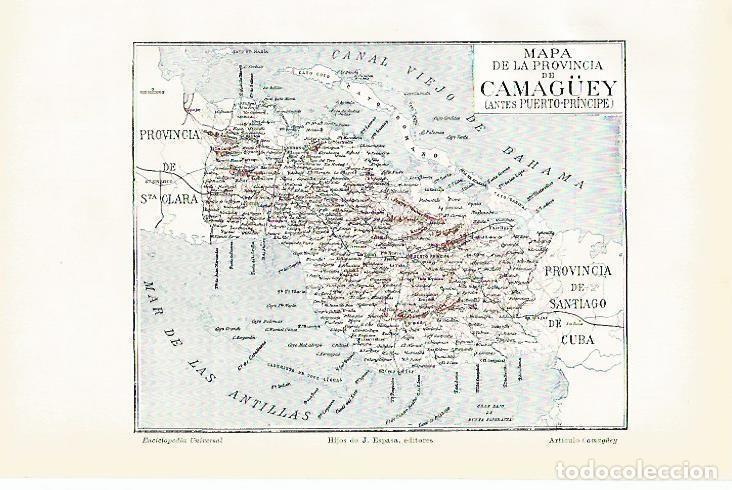 Otros art&iacute;culos de coleccionismo en papel: LAMINA De ESPASA 00102: Mapa de la provincia de Camaguey (antes Puerto Principe) - Varios autores