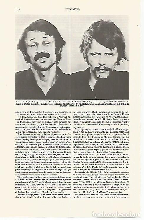 Otros art&iacute;culos de coleccionismo en papel: LAMINA ESPASA 31302: A. Baaler y U. Meinhof de la Banda Baader-Meinhof - Varios