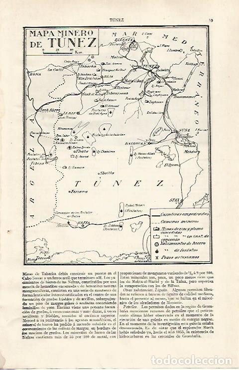 Otros art&iacute;culos de coleccionismo en papel: LAMINA ESPASA 31728: Mapa minero de Tunez - Varios