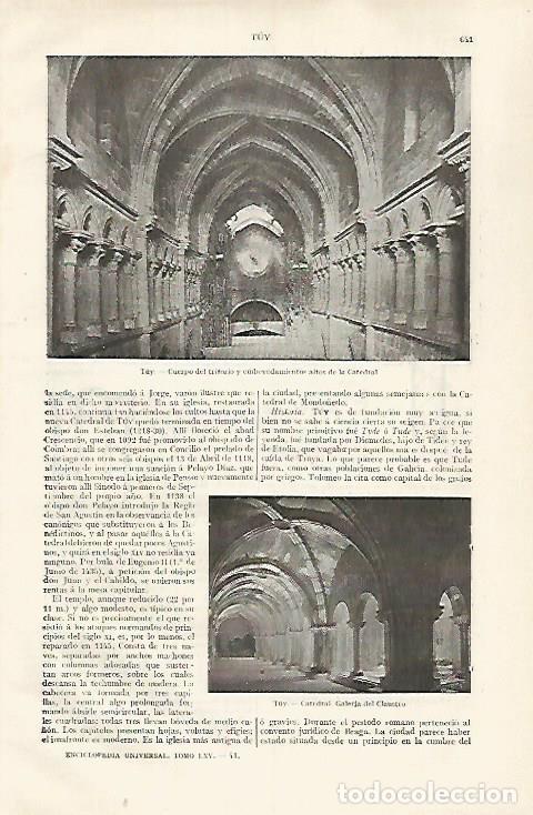 Otros art&iacute;culos de coleccionismo en papel: LAMINA ESPASA 31830: Interior de la catedral de Tuy Pontevedra - Varios