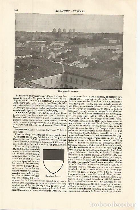 Otros art&iacute;culos de coleccionismo en papel: LAMINA ESPASA 32658: Vista general de Ferrara, Italia - Varios