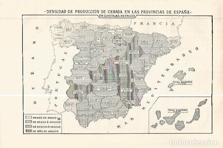 Otros art&iacute;culos de coleccionismo en papel: LAMINA ESPASA 32439: Mapa de Espa&ntilde;a de producion de cebada - Varios
