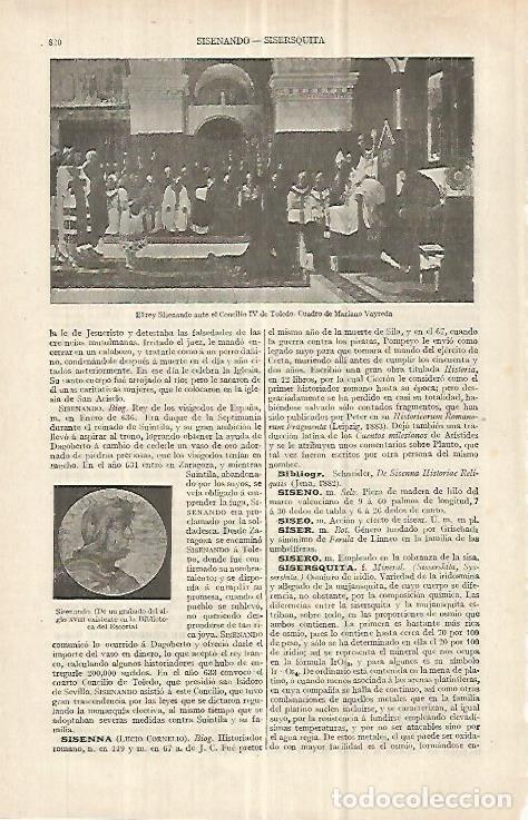 Otros art&iacute;culos de coleccionismo en papel: LAMINA ESPASA 33086: El rey Sisenando en el Conciliio IV de Toledo, por M. Vayreda - Varios
