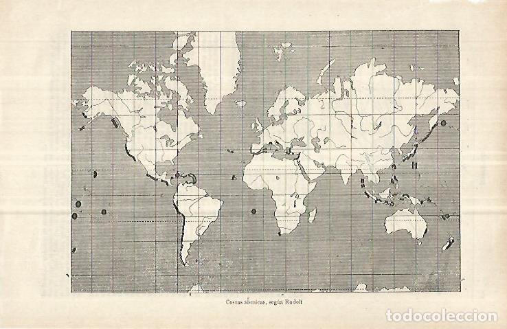 Sammelleidenschaft Andere Papierartikel: LAMINA ESPASA 33094: Mapa de costas sismicas, seg&uacute;n Rudolf - Varios