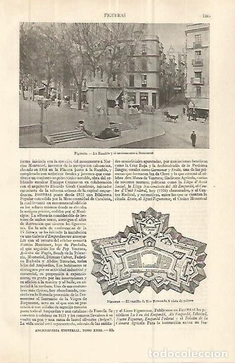 Otros art&iacute;culos de coleccionismo en papel: LAMINA ESPASA 32679: Rambla, planta del castillo y monumento a Monturiol en Figueres - Varios