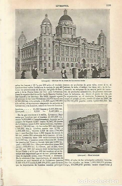 Otros art&iacute;culos de coleccionismo en papel: LAMINA ESPASA 33368: Junta de los Docks y Hotel Adelphi en Liverpool, Inglaterra - Varios